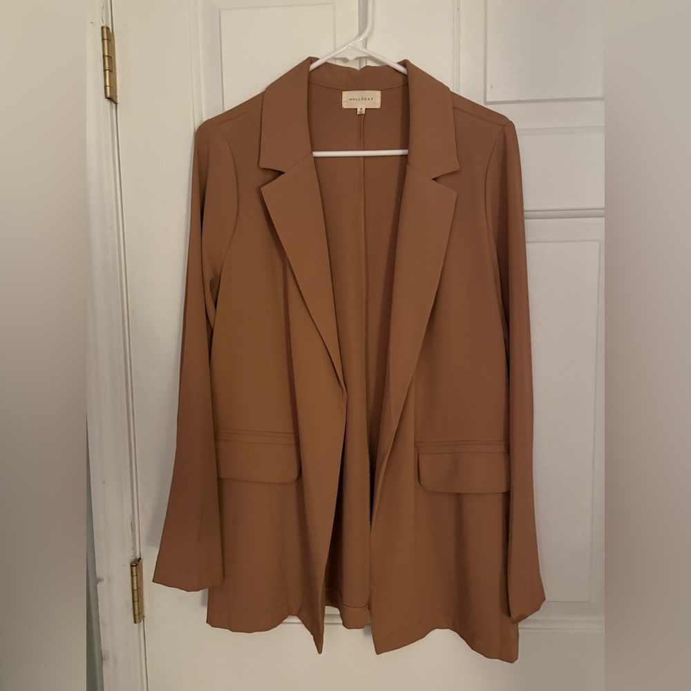 Melloday dark tan/brown, open front blazer